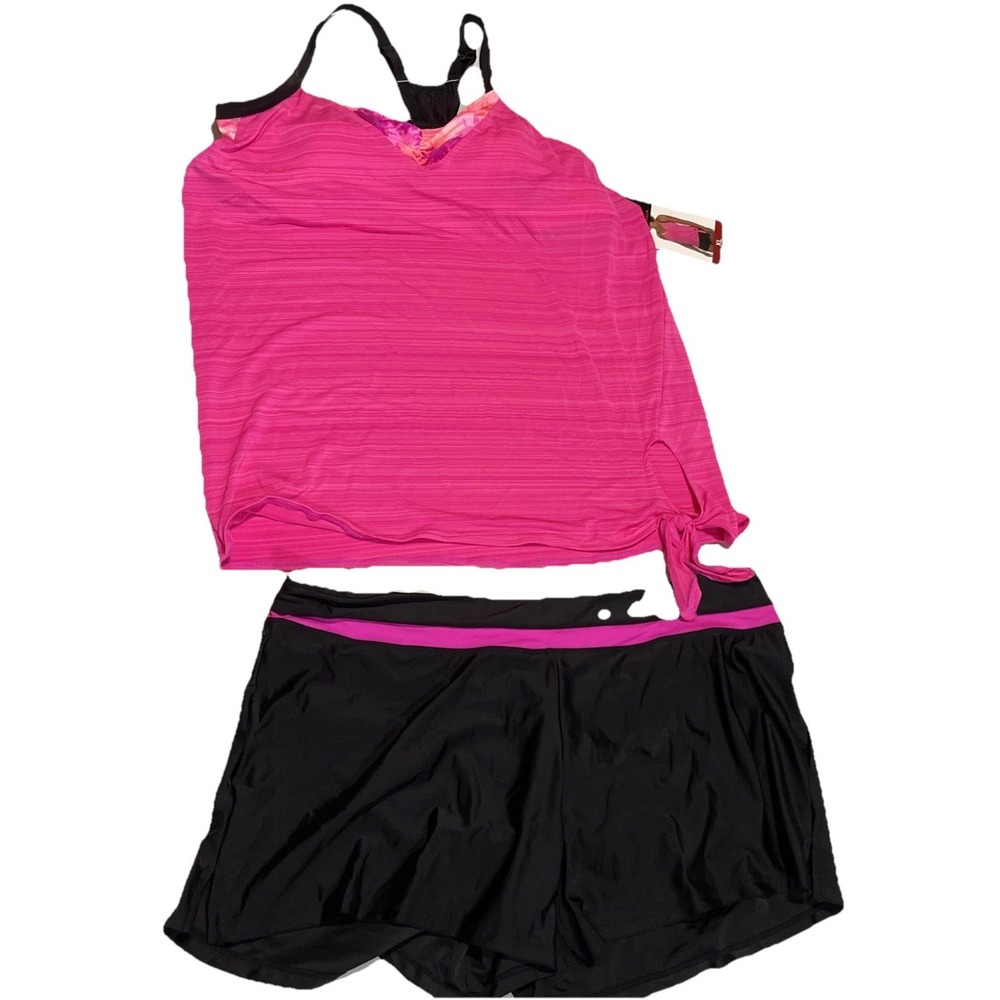 ZeroXposur Womens Action Tankini Swimsuit 2 PC S XL Black Pink Swim Shorts New